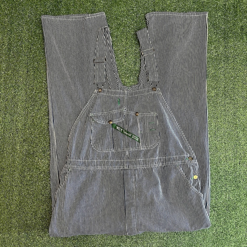 VTG Key Imperial Overalls Mens 46x32 Blue Conductor Bib Hickory Stripe Railroad